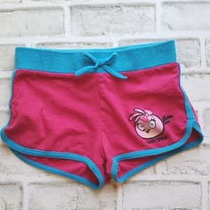 Girls Super Cute Angry Birds Shorts Hot Pink and Blue Trim Size 7/8